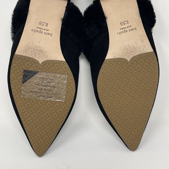 Kate Spade Marielle 2 Furry Mules Flats Womens 8.5 B Black Pointed Toe Shoes - Picture 14 of 15